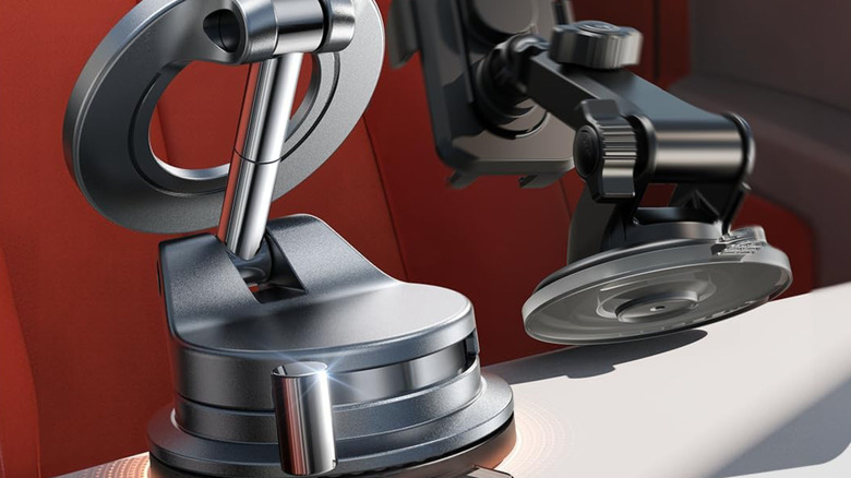 Two Lisen magnetic suction mounts display on a vehicle dashboard
