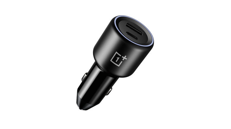 The OnePlus SuperVooc car charger against a white background