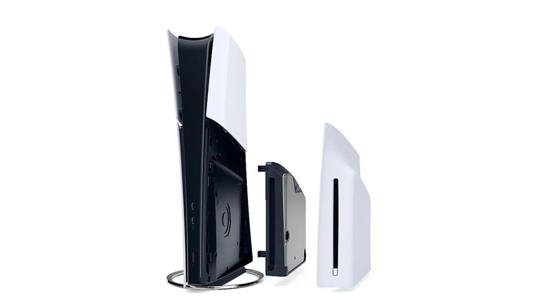PlayStation 5 disc drive next to PS5 Slim Digital Edition