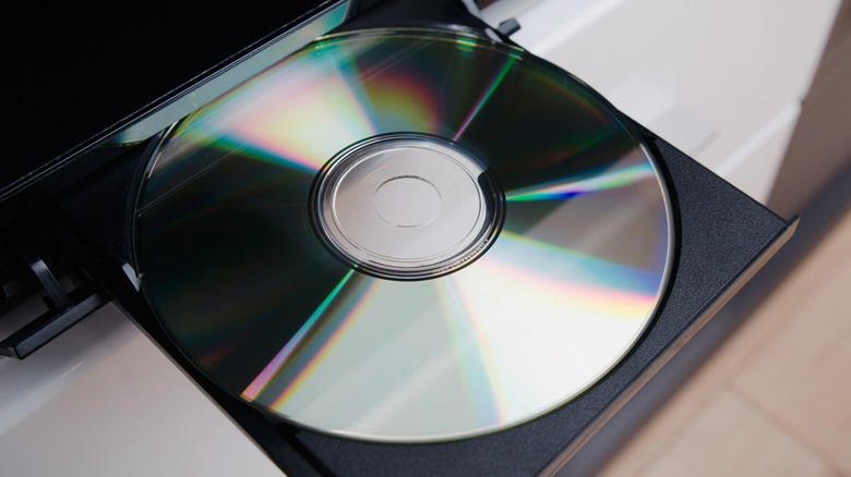 A disc inserted into a Blu-ray player