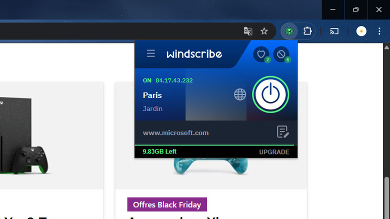 Using Windscribe Chrome extension to connect to Paris website on Chrome