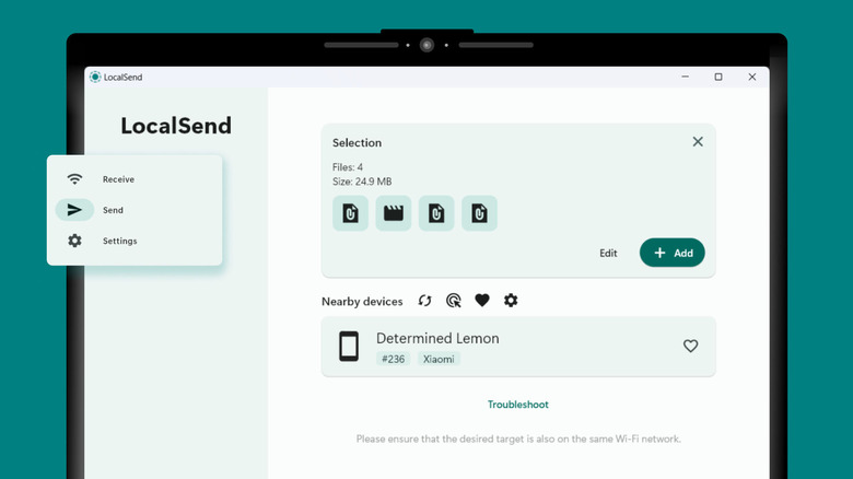 The LocalSend app interface against a green background