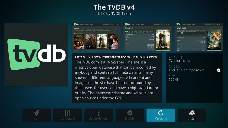 Screenshot of The TVDB v4 in Kodi
