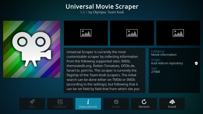 Screenshot of Universal Movie Scraper in Kodi