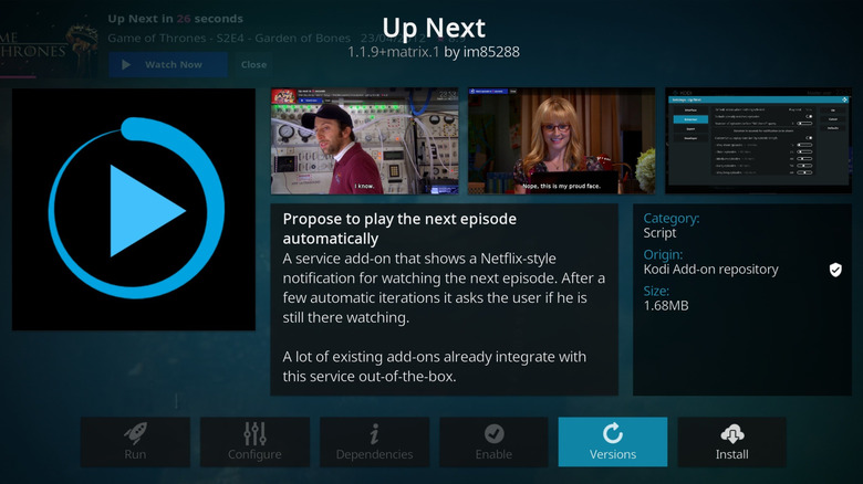Screenshot of Up Next add-on for Kodi