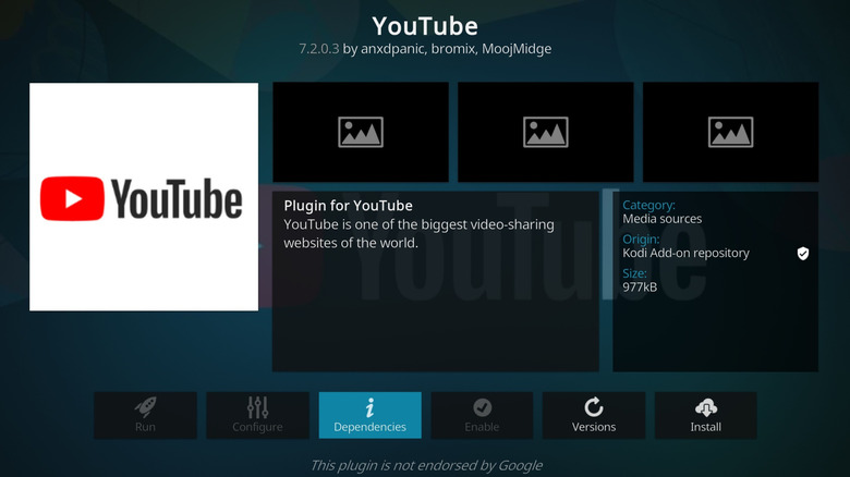 Screenshot of YouTube add-on for Kodi