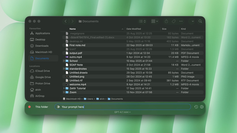 Substage window open below Finder in macOS Tahoe