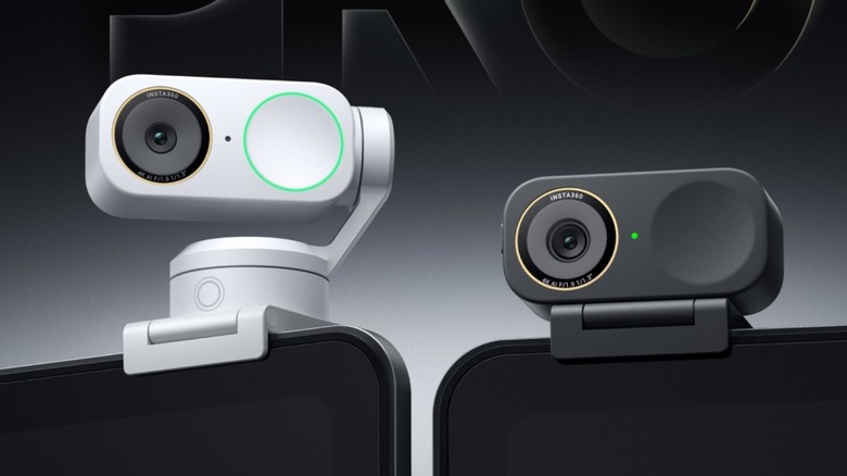 Close-up shot of Insta360's webcams in black and white