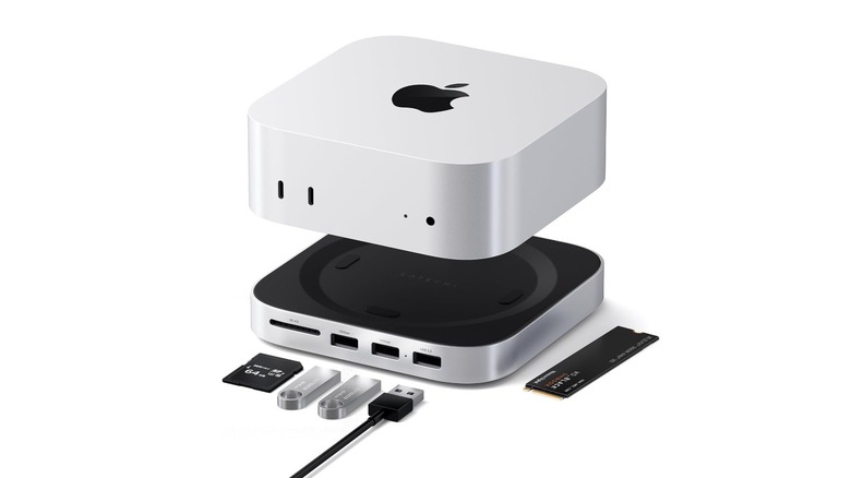 Mockup of Satechi's hub and stand dock for Mac minii
