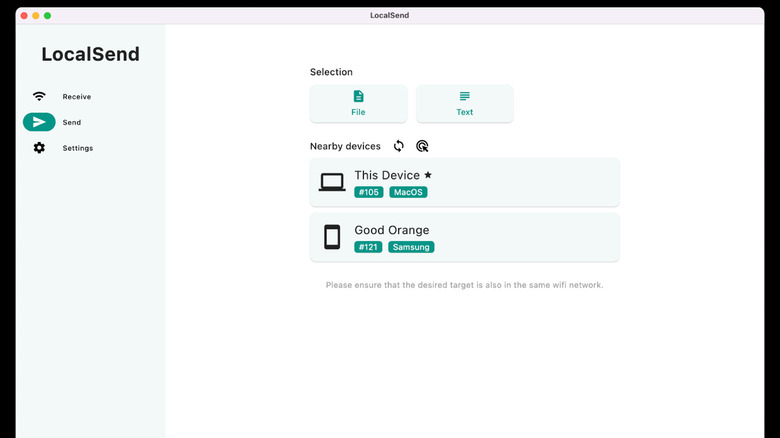 screenshot of LocalSend app on macOS