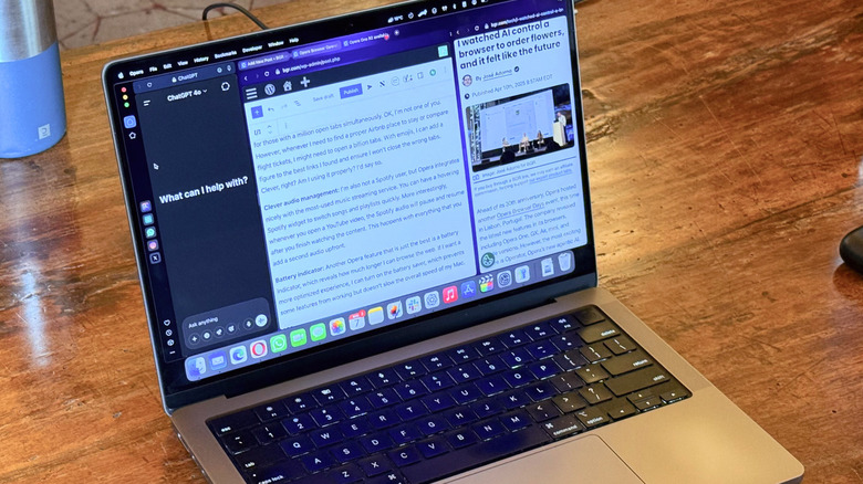 A MacBook Pro on a desk running Opera One in Split View