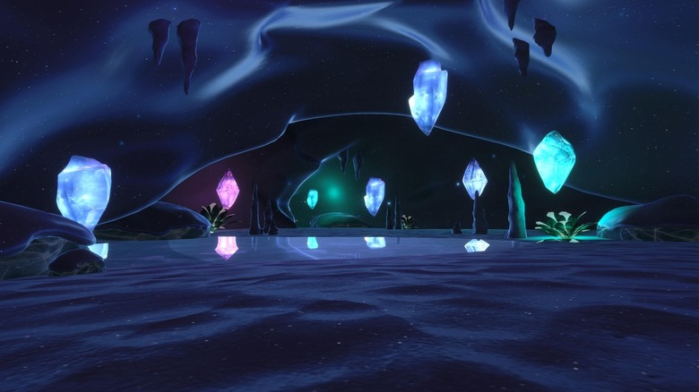 Screenshot of an environment in Mindway showing colored floating crystals