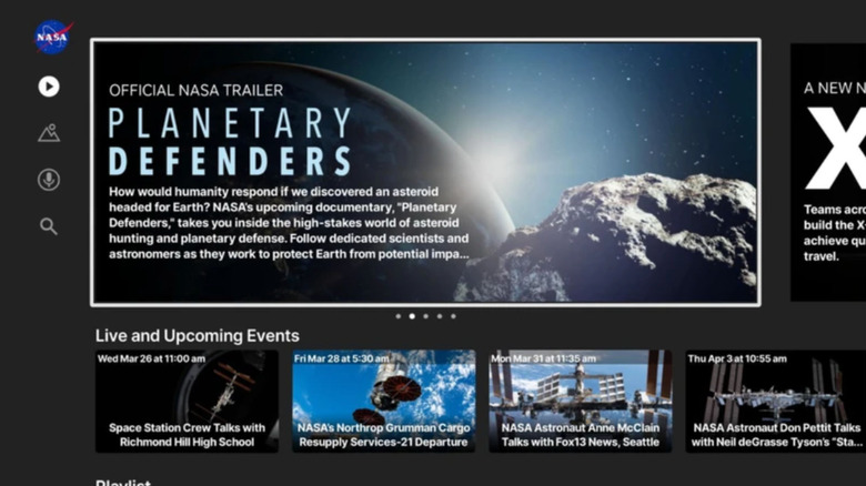 The home screen of the NASA app for Roku TV
