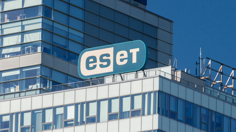 ESET software logo on a building.