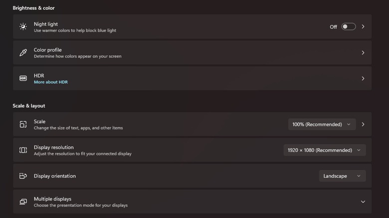 The Windows 11 display settings