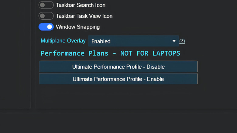 Screenshot of Ultimate Performance Profile disable and enable buttons
