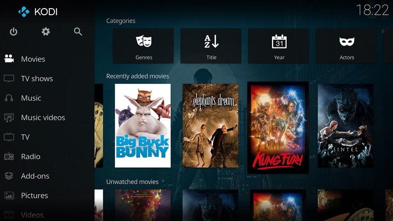 Kodi home screen showing recently added movies