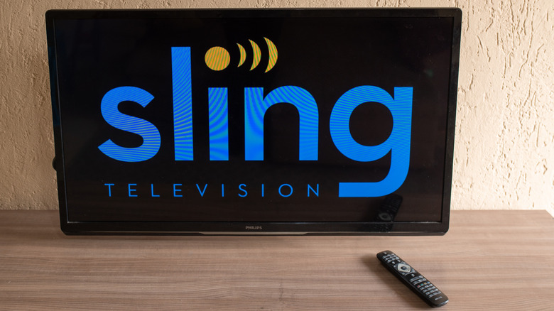 Sling TV logo being displayed on a TV