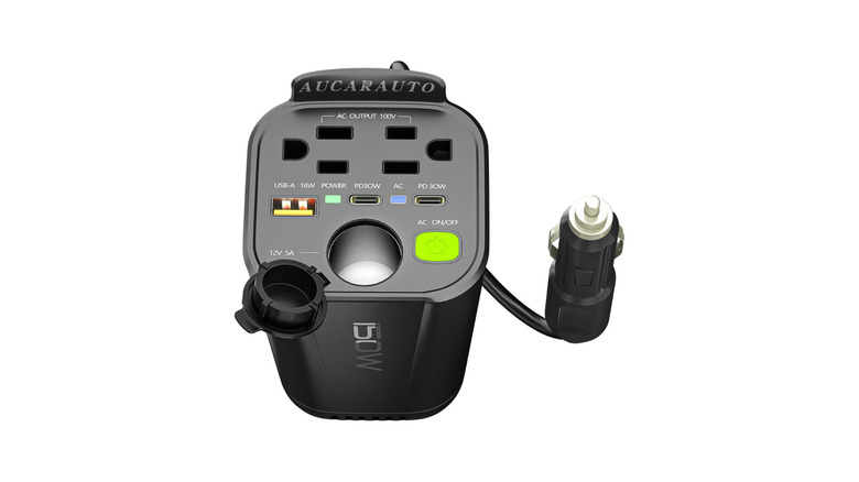 Aucarauto car cupholder power inverter on white background