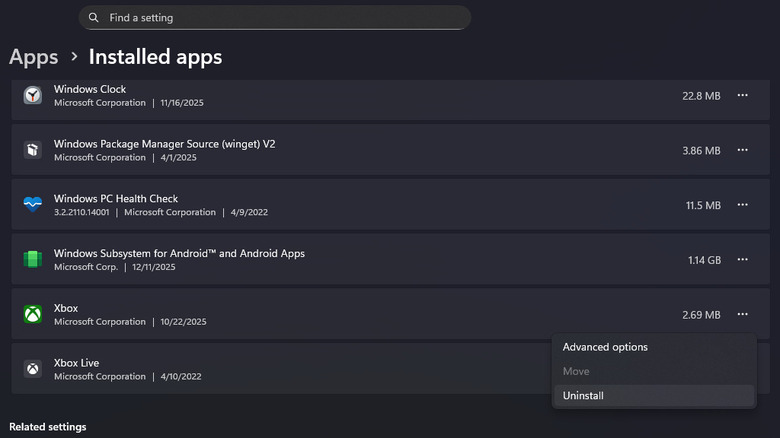 Windows 11 Settings uninstall apps