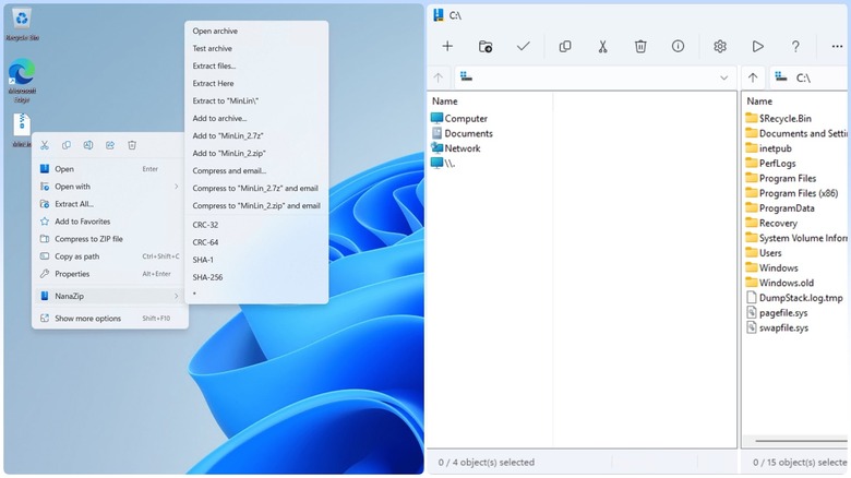A pair of screenshots showing NanaZip in action