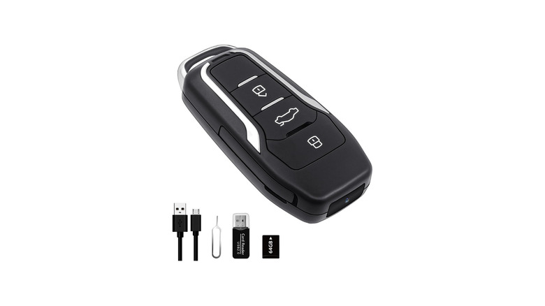 A car key fob with a hidden camera inside