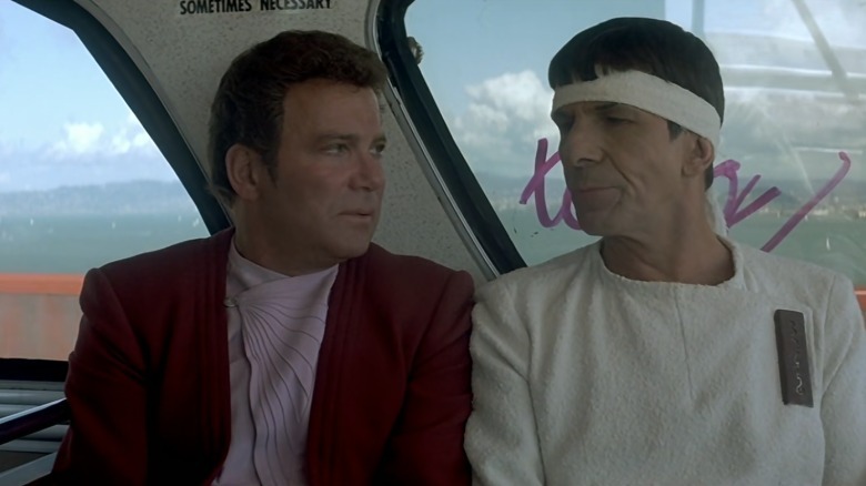 Kirk and Spock riding a bus on the Golden Gate Bridge in the 1986 film, "The Voyage Home."