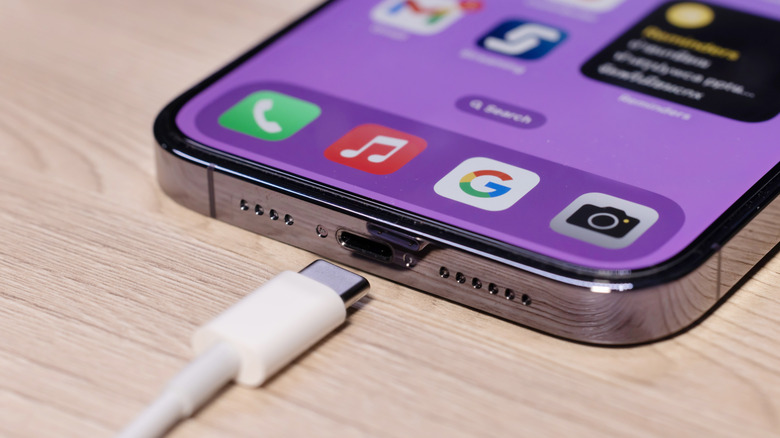 iPhone next to USB-C cable