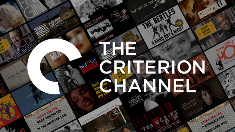 The Criterion Channel log on a collage of titles available on the service