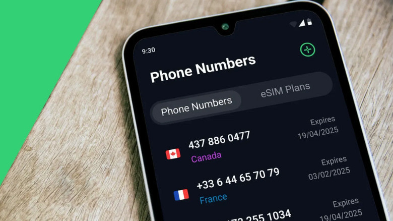 Call.com app screen showing temporary phone numbers