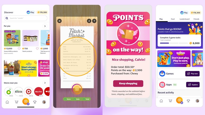 A series of screenshots showing the Fetch app in action