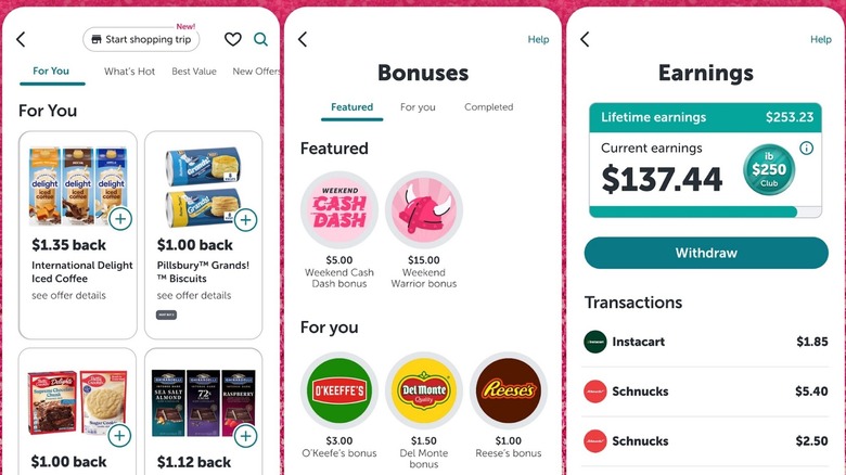 A selection of Ibotta screenshots showing its features