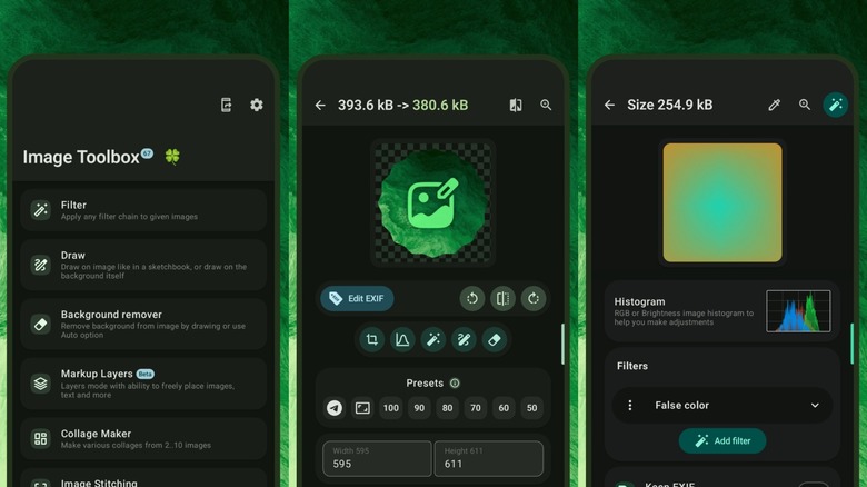 A series of screenshots showing Image Toolbox app features