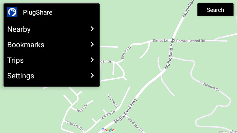 A screenshot showing PlugShare on Android Auto