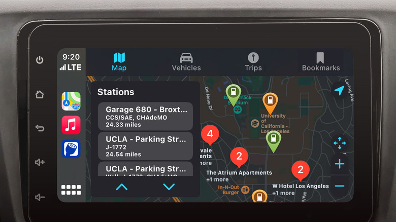 The PlugShare interface on Apple CarPlay.