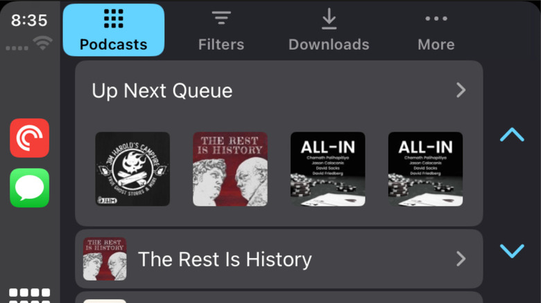 The Pocket Casts interface on Apple CarPlay.