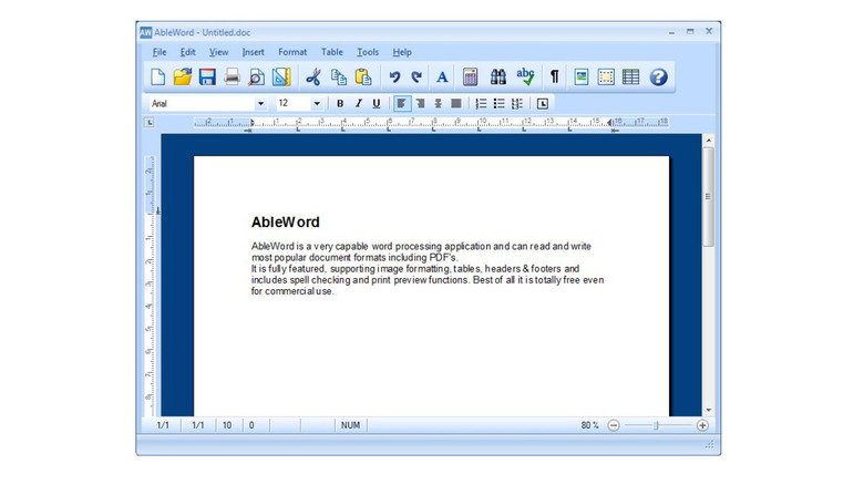 Main screen of AbleWord application