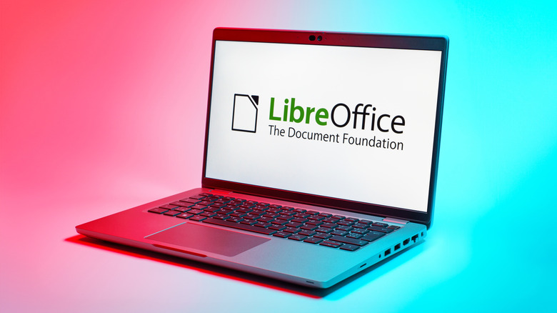 LibreOffice logo on laptop screen on colorful bakcground