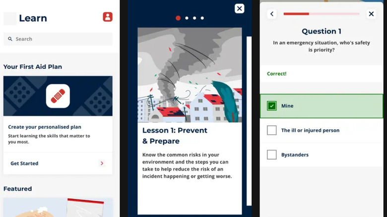Screenshot of the learning features from the First Aid app