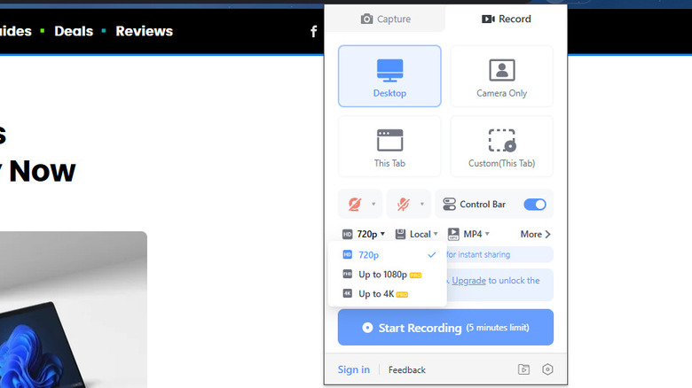 Awesome Screen Recorder & Screenshot browser extension options