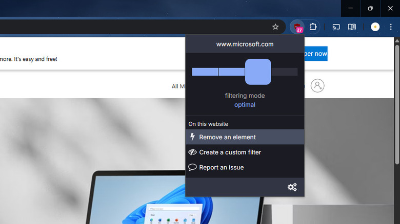 uBlock Origin Lite blocking ads on Microsoft website