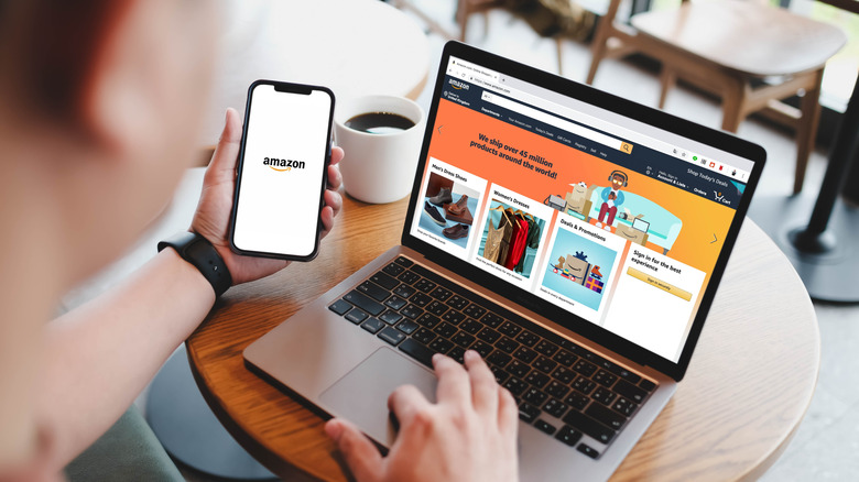 Person shopping at Amazon on a laptop
