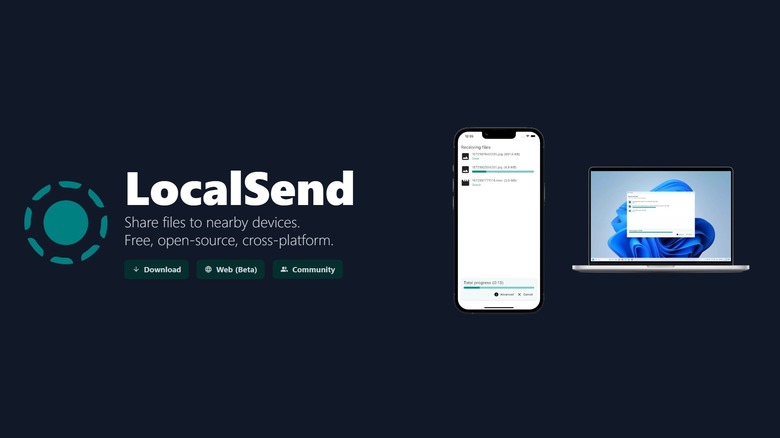 LocalSend website with logo next to an iPhone and laptop
