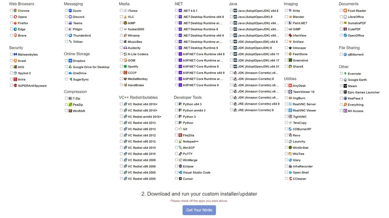 A number of programs listed on the Ninite website