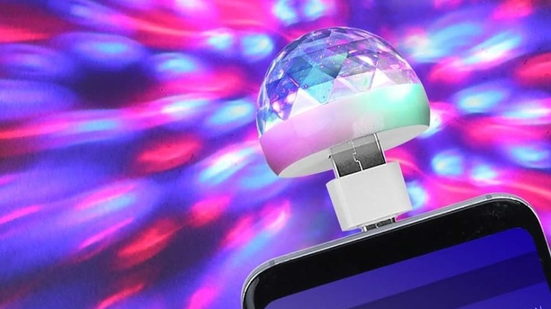 Lmaytech USB Mini Disco Ball Party Lights connected to a phone