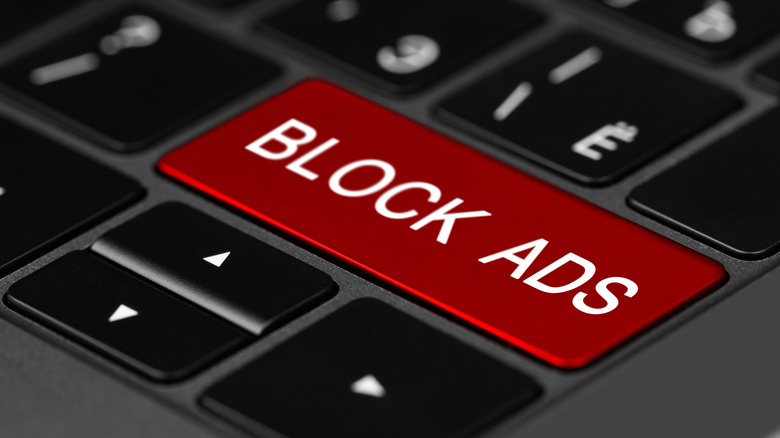 closeup of block ads button on keyboard