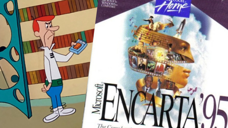 George Jetson with digital encyclopedia, next to Encarta 95