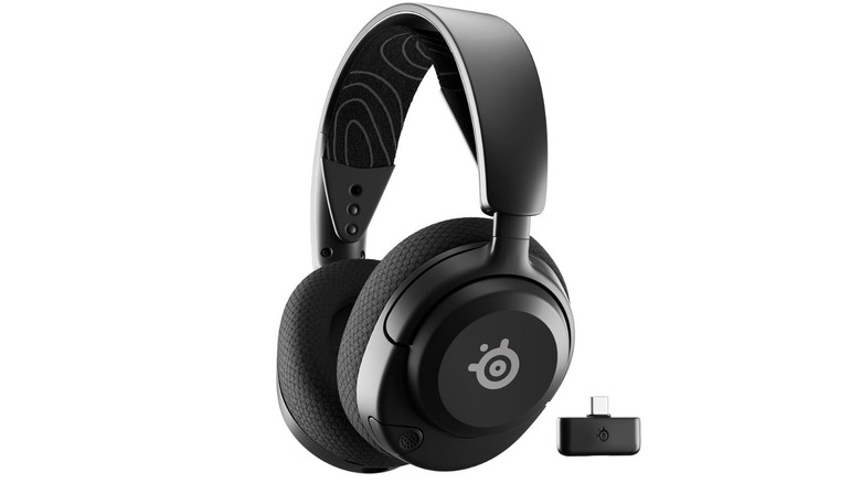 SteelSeries Arctis Nova 5 wireless gaming headset with USB-C dongle on a white background.