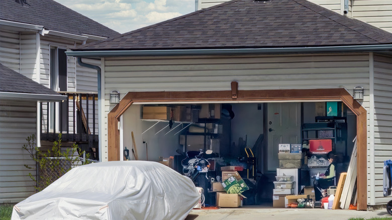 Car parked outside of home garage