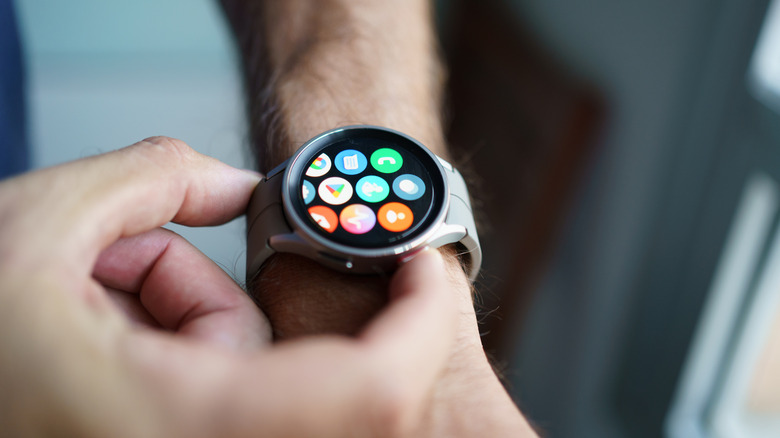 A variety of app icons on the screen of a Samsung Galaxy Watch